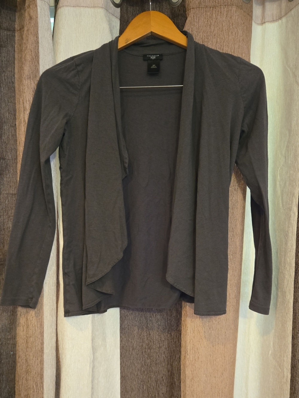 Ann Taylor Dark Gray Open-Front Draped Cardigan